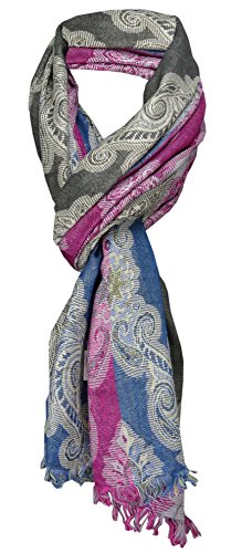 TigerTie Designer Schal in magenta grau blau Paisley gemustert mit kleinen Fransen - Gr. 180 x 50 cm von TigerTie