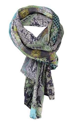 TigerTie Designer Schal in türkis grün grau schwarz lila gemustert - Größe 180 x 50 cm von TigerTie