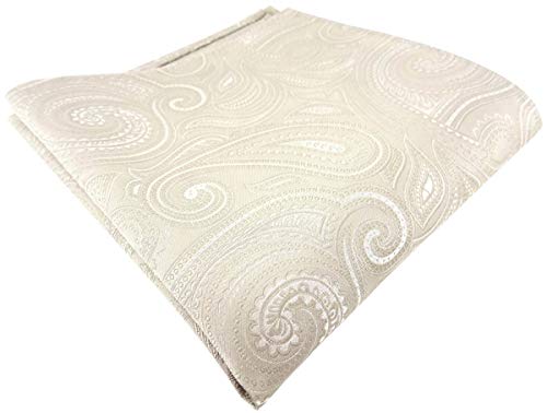 TigerTie Designer Seideneinstecktuch in beige creme silber paisley gemustert von TigerTie