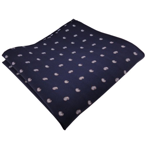 TigerTie Designer Seideneinstecktuch in blau dunkelblau silber Paisley gemustert von TigerTie