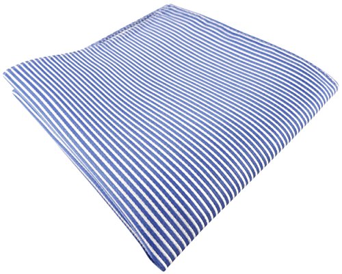 TigerTie Designer Seideneinstecktuch in blau fernblau weiß gestreift - Einstecktuch 100% Seide - Größe 30 x 30 cm von TigerTie
