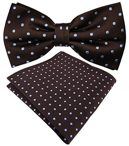 TigerTie Designer Seidenfliege + Einstecktuch in Seide braun blau hellblau gepunktet von TigerTie