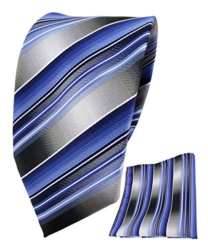 TigerTie Designer Seidenkrawatte + Seideneinstecktuch in blau hellblau grau silber gestreift - Krawatte 100% Seide TigerTie Designer Seidenkrawatte + Seideneinstecktuch in blau hellblau grau silber gestreift - Krawatte 100% Seide von TigerTie