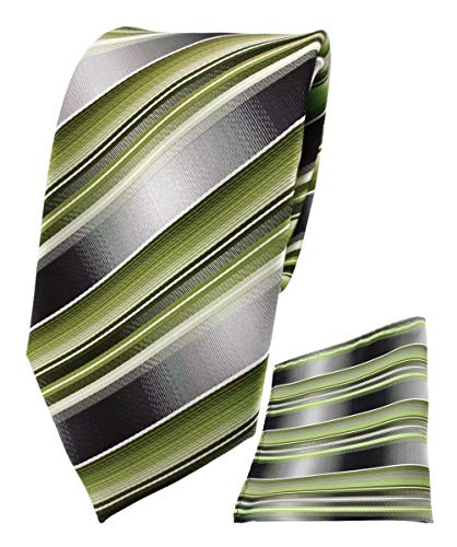 TigerTie Designer Seidenkrawatte + Seideneinstecktuch in grün hellgrün grau silber gestreift - Krawatte 100% Seide TigerTie Designer Seidenkrawatte + Seideneinstecktuch in grün hellgrün grau silber gestreift - Krawatte 100% Seide von TigerTie