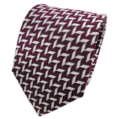 TigerTie Designer Seidenkrawatte bordeaux silber schwarz gemustert - Krawatte Seide von TigerTie