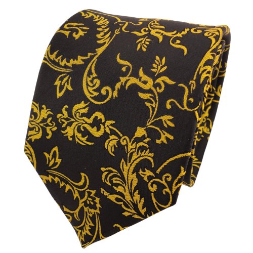 TigerTie Designer Seidenkrawatte gelb goldgelb schwarz gemustert - Krawatte Seide Silk von TigerTie