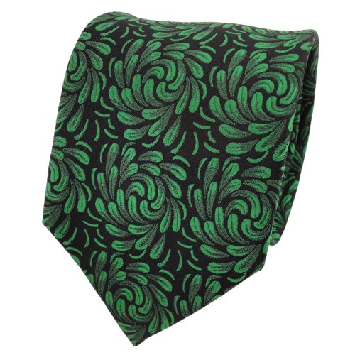 TigerTie Designer Seidenkrawatte grün laubgrün schwarz gemustert - Krawatte Seide von TigerTie