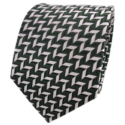 TigerTie Designer Seidenkrawatte grün silber schwarz gemustert - Krawatte Seide von TigerTie