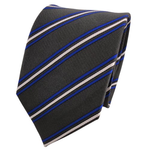 TigerTie Designer Seidenkrawatte in anthrazit grau blau weiß gestreift TigerTie Designer Seidenkrawatte in anthrazit grau blau weiß gestreift von TigerTie