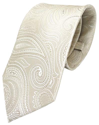 TigerTie Designer Seidenkrawatte in beige creme silber Paisley gemustert von TigerTie