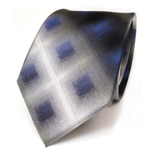 TigerTie Designer Seidenkrawatte in blau anthrazit grau schwarz kariert von TigerTie