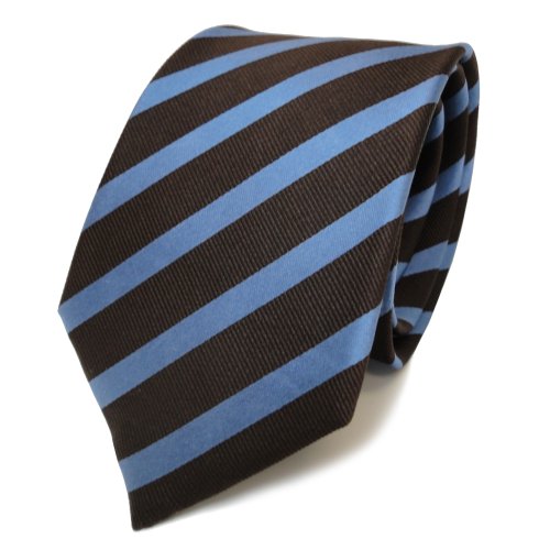 TigerTie Designer Seidenkrawatte in blau braun dunkelbraun gestreift von TigerTie