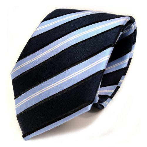 TigerTie Designer Seidenkrawatte in blau dunkelblau hellblau schwarz silber gestreift von TigerTie