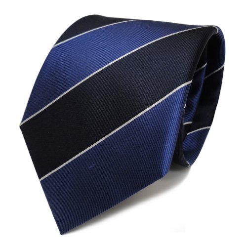 TigerTie Designer Seidenkrawatte in blau dunkelblau silber gestreift von TigerTie