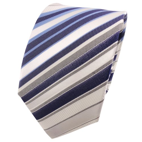 TigerTie Designer Seidenkrawatte in blau dunkelblau weiß creme schwarz gestreift von TigerTie