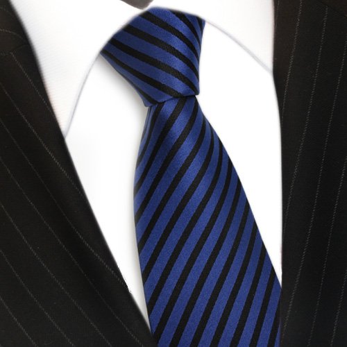 TigerTie Designer Seidenkrawatte in blau schwarz royal gestreift von TigerTie