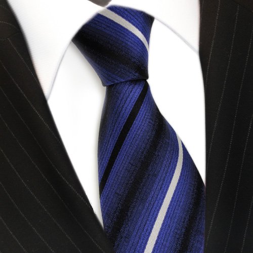 TigerTie Designer Seidenkrawatte in blau schwarz weiß gestreift von TigerTie
