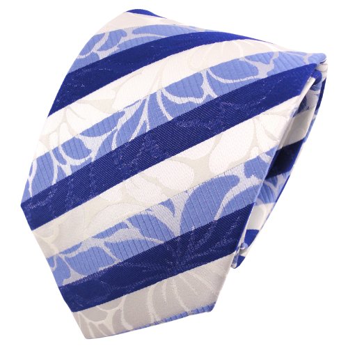 TigerTie Designer Seidenkrawatte in blau signalblau fernblau weiß gestreift von TigerTie