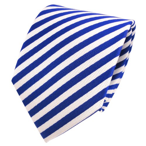TigerTie Designer Seidenkrawatte in blau signalblau weiß gestreift von TigerTie