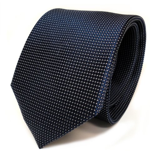 TigerTie Designer Seidenkrawatte in blau stahlblau dunkelblau silber fein gepunktet von TigerTie