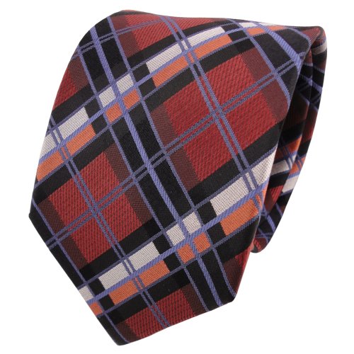 TigerTie Designer Seidenkrawatte in braun kupfer schwarz silber kariert von TigerTie