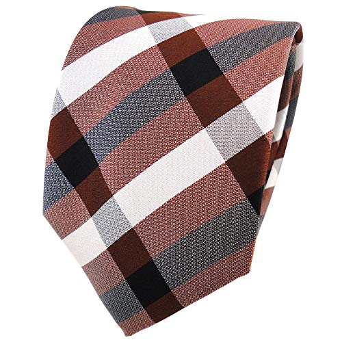 TigerTie Designer Seidenkrawatte in braun kupferbraun silber anthrazit kariert von TigerTie