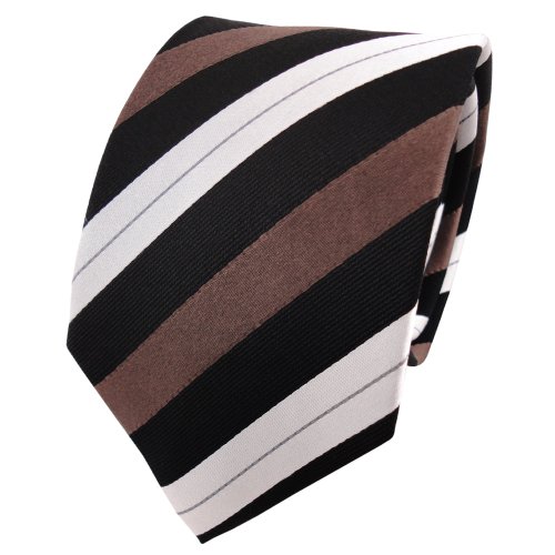 TigerTie Designer Seidenkrawatte in braun schwarz silber gestreift von TigerTie