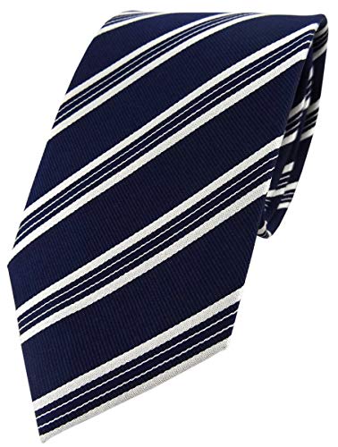 TigerTie Designer Seidenkrawatte in dunkelblau blau weiss gestreift von TigerTie