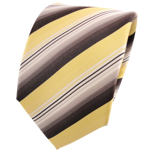 TigerTie Designer Seidenkrawatte in gelb blassgelb braun beige gestreift von TigerTie