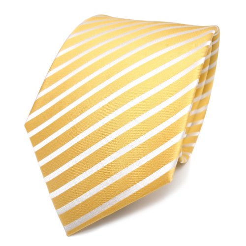 TigerTie Designer Seidenkrawatte in gelb blassgelb weiss gestreift von TigerTie