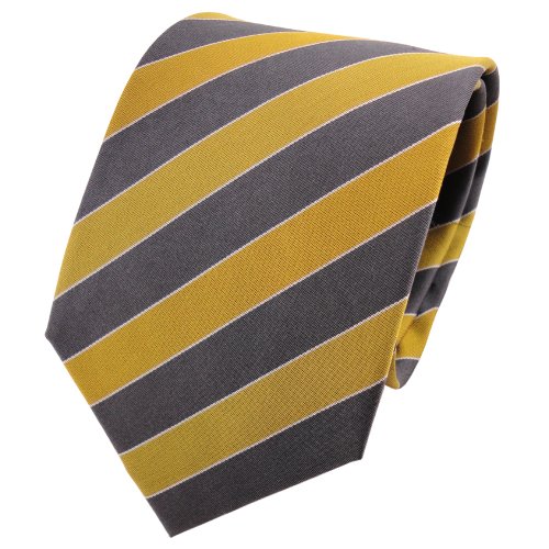 TigerTie Designer Seidenkrawatte in gelb ginstergelb anthrazit silber gestreift von TigerTie