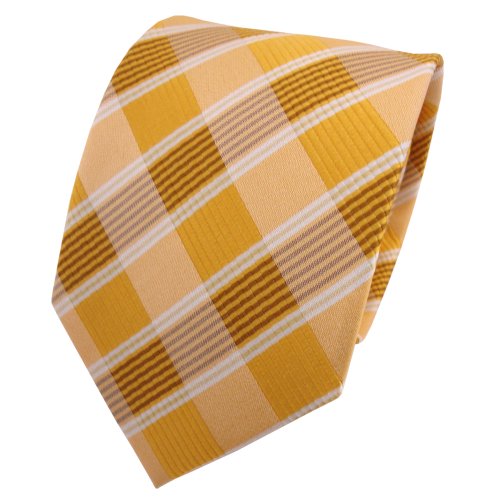 TigerTie Designer Seidenkrawatte in gelb gold blassgelb weiß kariert von TigerTie