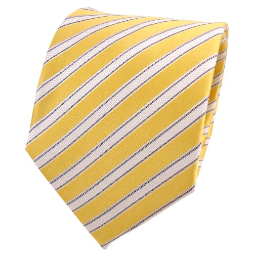 TigerTie Designer Seidenkrawatte in gelb hellgold weiß schwarz gestreift von TigerTie