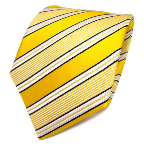 TigerTie Designer Seidenkrawatte in gelb weiß schwarz gestreift von TigerTie