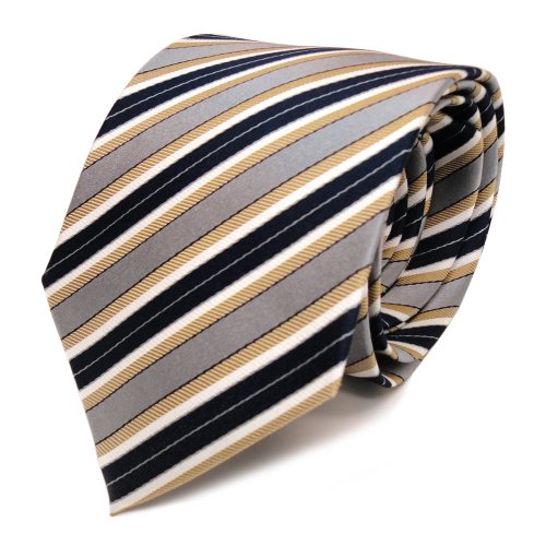 TigerTie Designer Seidenkrawatte in gold grau blau dunkelblau creme gestreift TigerTie Designer Seidenkrawatte in gold grau blau dunkelblau creme gestreift von TigerTie