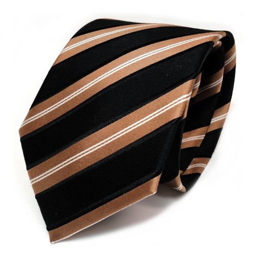 TigerTie Designer Seidenkrawatte in gold schwarz silber gestreift von TigerTie