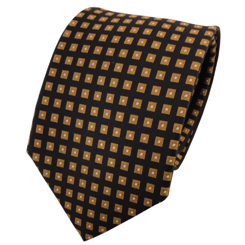 TigerTie Designer Seidenkrawatte in gold schwarz silber kariert von TigerTie