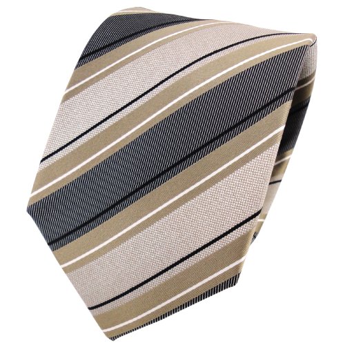 TigerTie Designer Seidenkrawatte in gold silber anthrazit schwarz gestreift von TigerTie