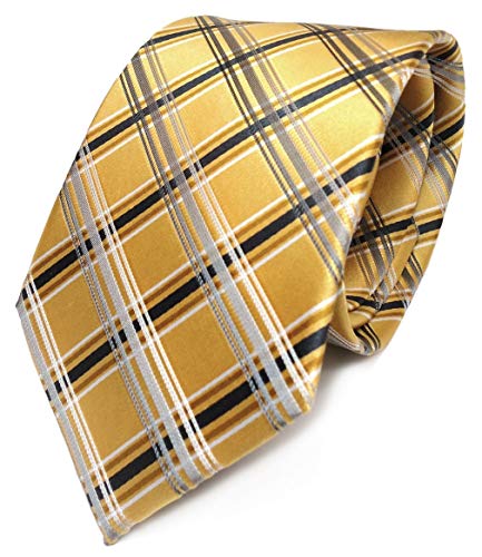 TigerTie Designer Seidenkrawatte in gold silber grau anthrazit kariert von TigerTie