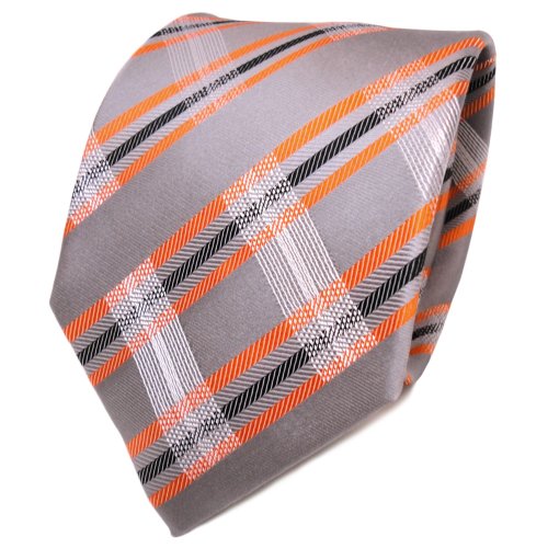 TigerTie Designer Seidenkrawatte in grau orange schwarz weiß gestreift von TigerTie