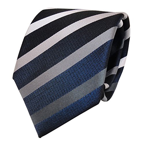 TigerTie Designer Seidenkrawatte in grau silber anthrazit royal gestreift von TigerTie