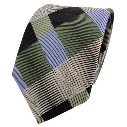 TigerTie Designer Seidenkrawatte in grün blau schwarz kariert von TigerTie