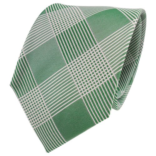 TigerTie Designer Seidenkrawatte in grün grasgrün weiß kariert von TigerTie