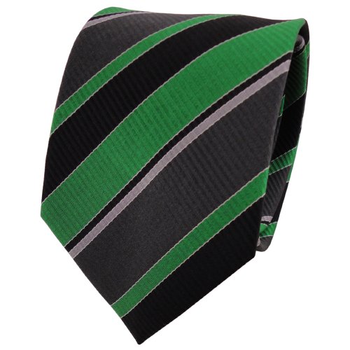 TigerTie Designer Seidenkrawatte in grün grau anthrazit schwarz gestreift von TigerTie