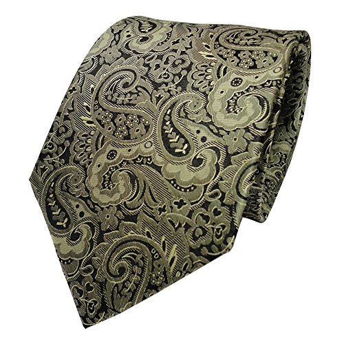 TigerTie Designer Seidenkrawatte in grün oliv schwarz Paisley gemustert von TigerTie
