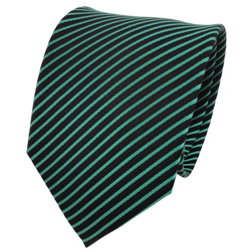 TigerTie Designer Seidenkrawatte in grün schwarz gestreift von TigerTie