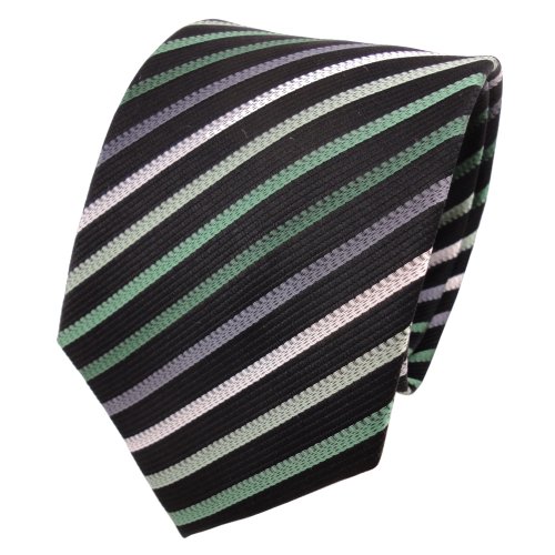TigerTie Designer Seidenkrawatte in grün schwarz silber grau gestreift von TigerTie