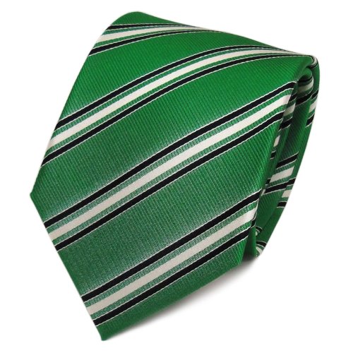 TigerTie Designer Seidenkrawatte in grün schwarz weiß gestreift von TigerTie