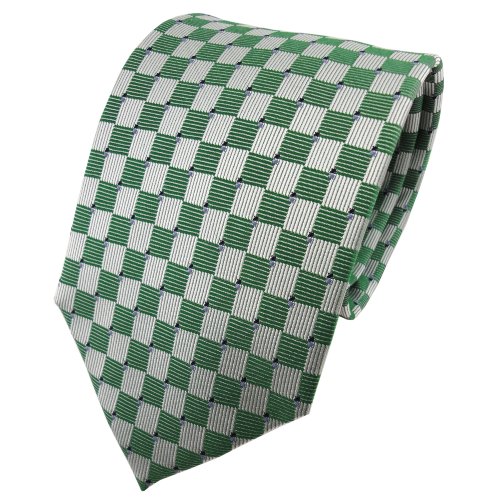 TigerTie Designer Seidenkrawatte in grün smaragdgrün silber blau kariert von TigerTie