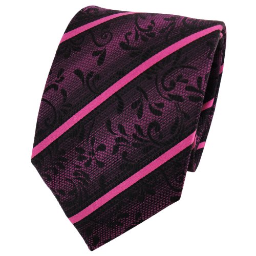 TigerTie Designer Seidenkrawatte in lila pink schwarz gestreift von TigerTie